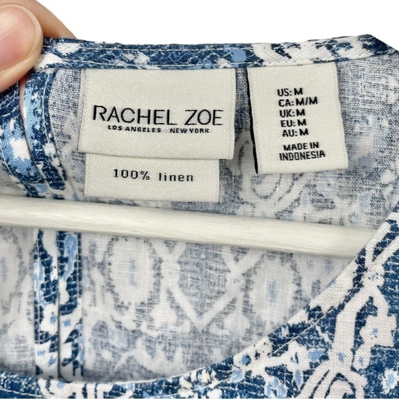 Rachel Zoe Blue Print 100% Linen Swing Mini Dress Size M - Picture 5 of 5